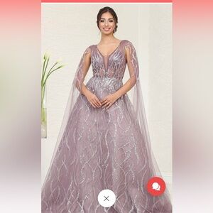 May Queen Silver and Lavender Maxi Formal Gown with Cape Sleeves NWT